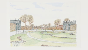 シェーンブルン宮殿の裏側の庭園の水彩画