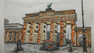 ブランデンブルク門を裏側より描いた水彩画