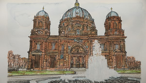 ベルリン大聖堂を描いた水彩画