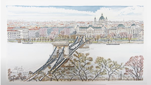 ブタペスト歴史地区の水彩画