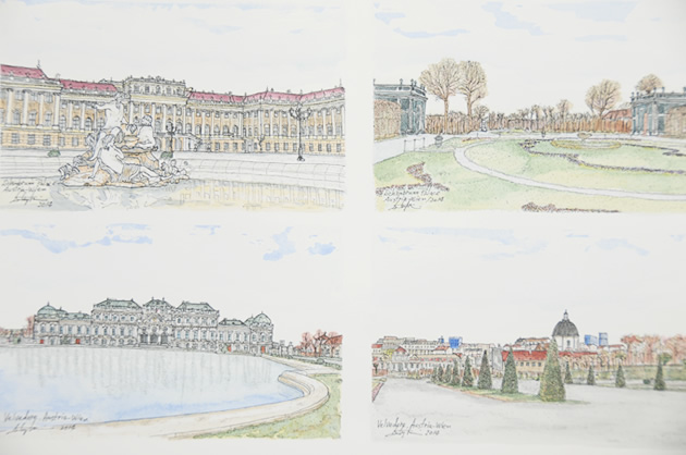 シェーンブルン宮殿、ベルヴェデーレ宮殿とその庭園の水彩画