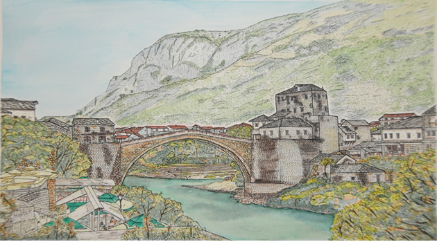 モスタルの水彩画 負の世界遺産
