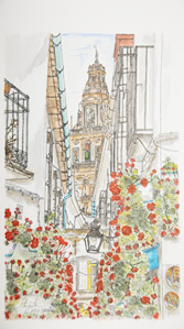 メスキータの鐘楼と花の小路